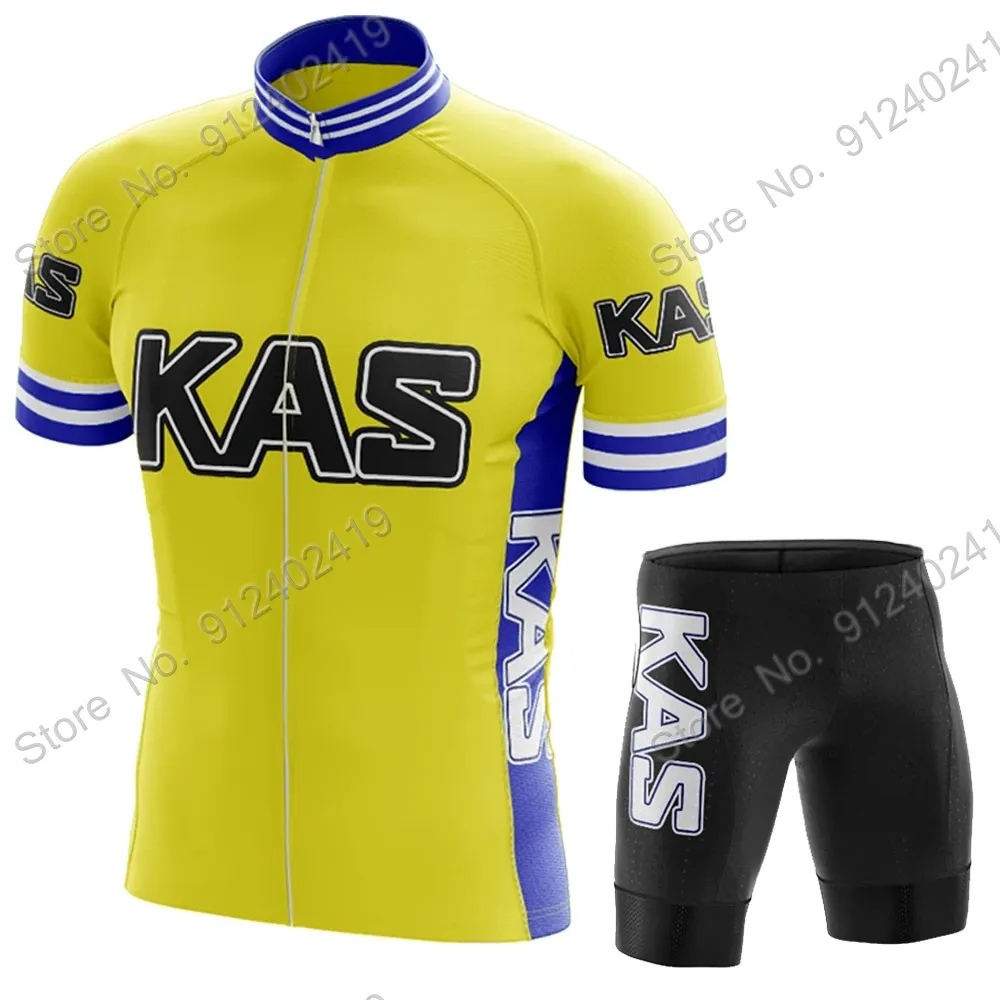 New Retro Kas Team 2023 Cycling Jersey Set Men Summer Bicycle Clothing Road Bike Shirts Suit Bicycle Bib Shorts MTB Ropa Maillot