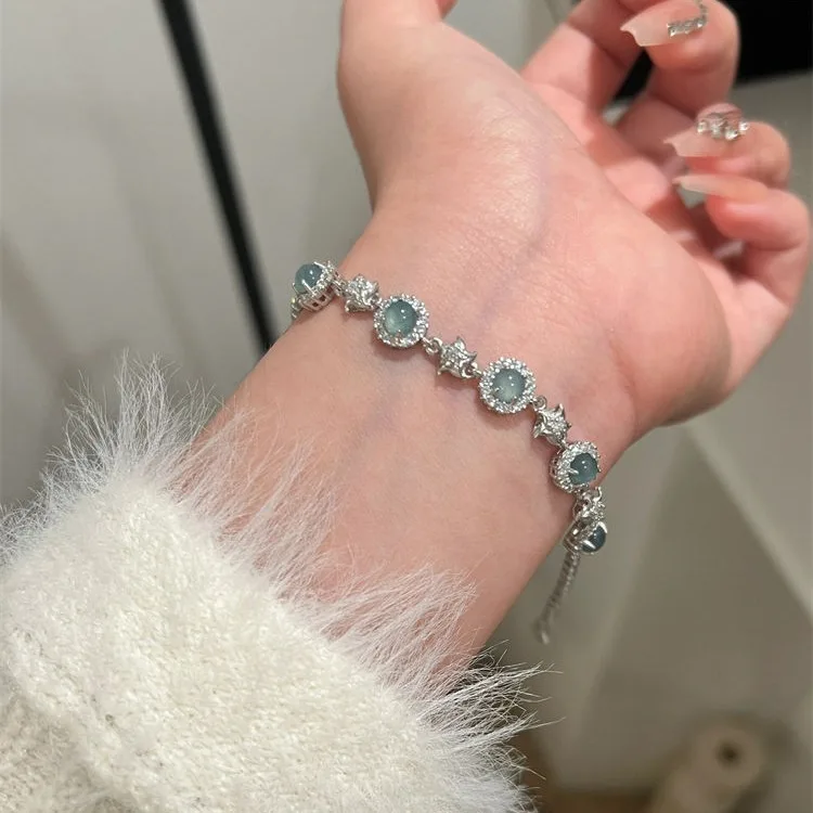 

S Blue Jade Bracelet Bangle Fashion Natural Gemstone Talismans Gifts for Women Real Jewelry Luxury 925 Silver Amulet Designer