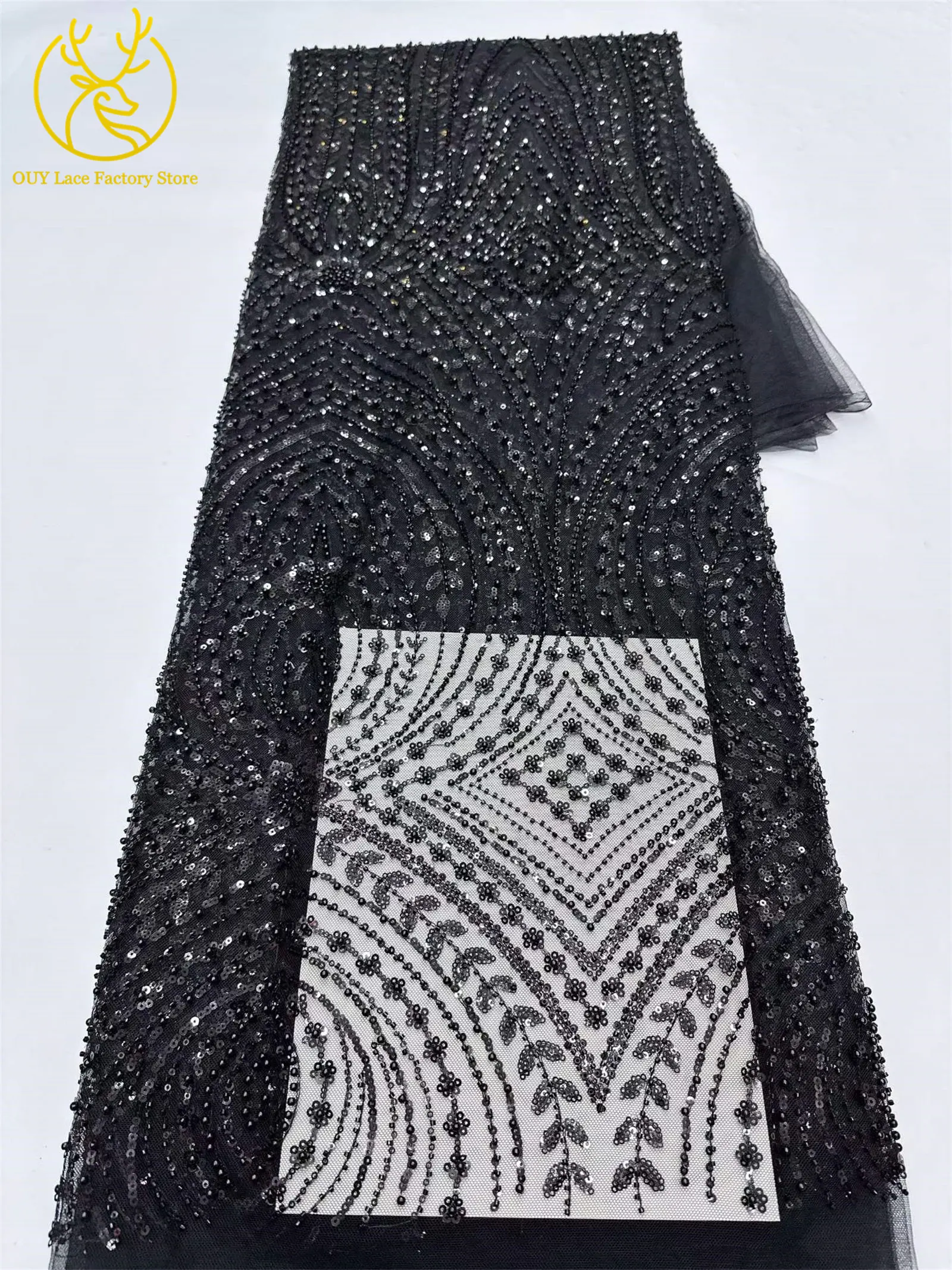 5 Yards afrikanischer Perlen-Pailletten-Spitzenstoff 2026 Hochwertiger nigerianischer französischer Tüll-Mesh-Spitzenstoff für Hochzeitskleider zum Nähen – Detail 18
