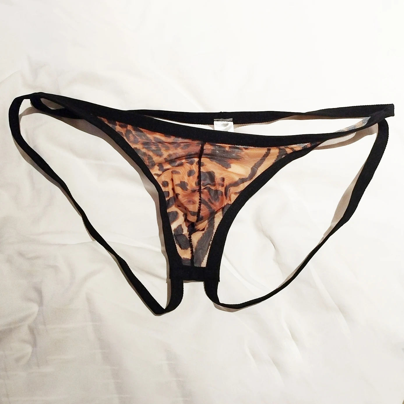 ملابس داخلية للرجال شبكة ليوبارد طباعة ثونغ عارية الذراعين T الظهر تنفس أحزمة الوقاية أسفل Tangas Sexis De Homrbre Masturbatore Uomo