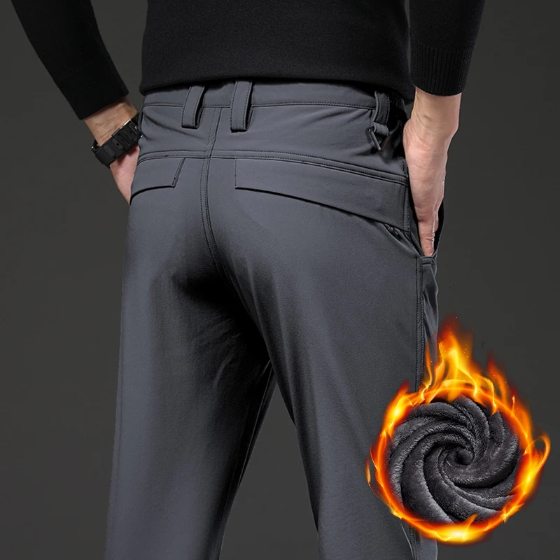

Plush Stretch Velvet Casual Pants Men 2025 Winter Warm New Straight Slim Business Korean Thickened Fleece Trousers Male