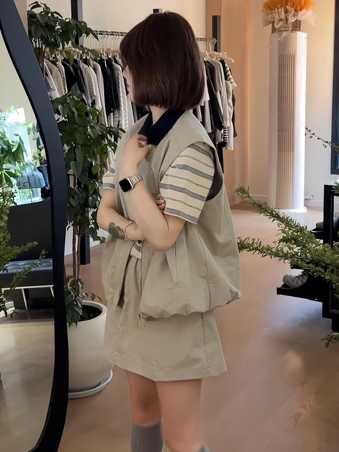 Casual Stripe Short Sleeve Women's Three-Piece Set Summer Fashion Loose Vest Skirt Outfit Comfortable Breathable Anti-Wrinkle