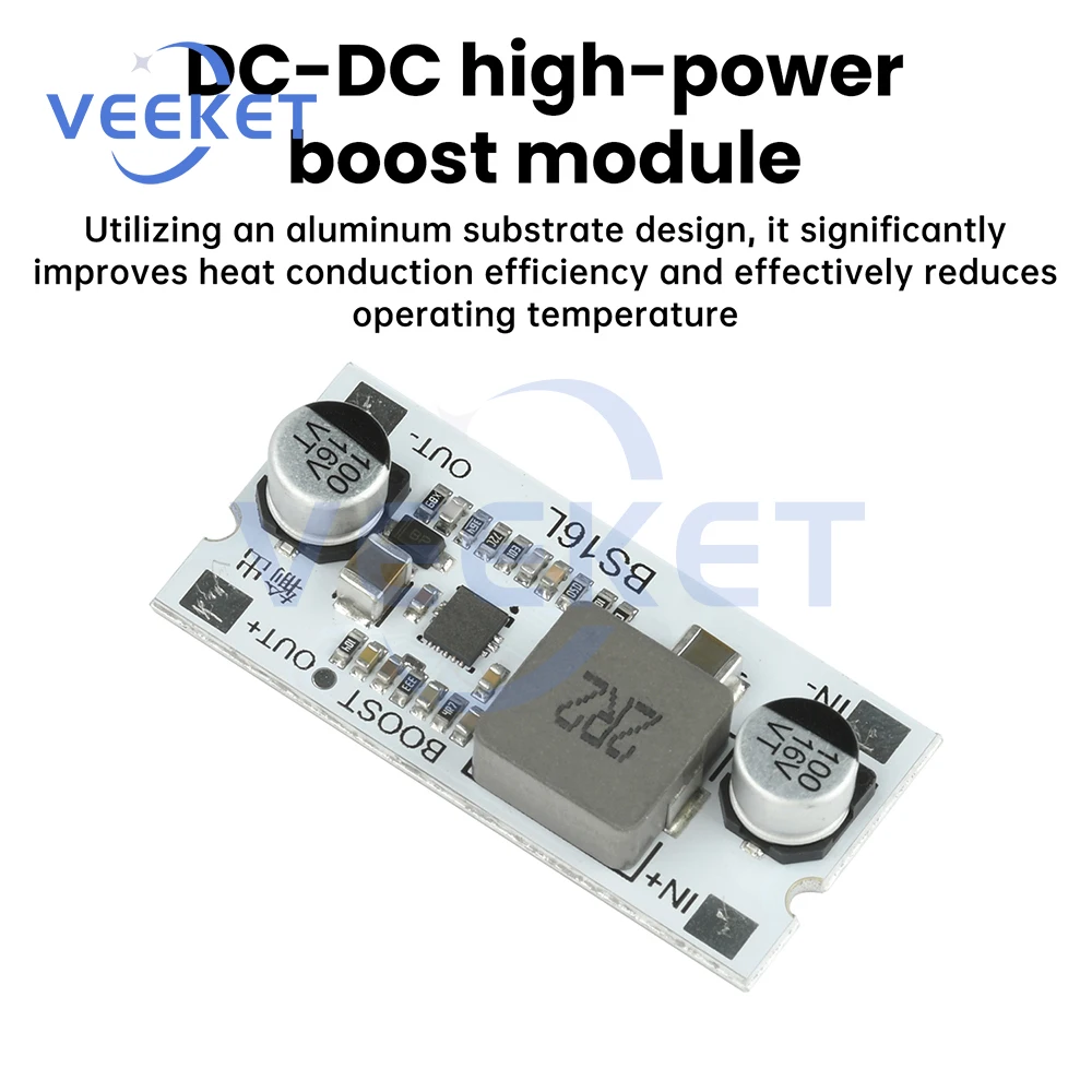 وحدة تحويل دفعة DC-DC 2.7 فولت-15 فولت إلى 5 فولت/9 فولت/12 فولت 12 أمبير ركيزة ألومنيوم عالية الكفاءة مع حماية من الدائرة القصيرة