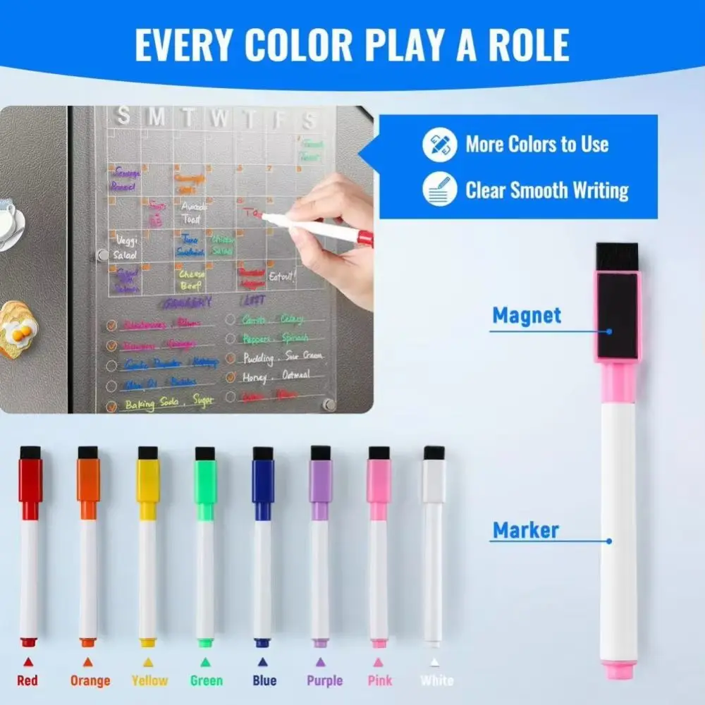 Acrylic Fridge Calendar Clear Monthly Planner Meetings Magnetic Dry Erase Board with 8 Markers Fridge Magnetic