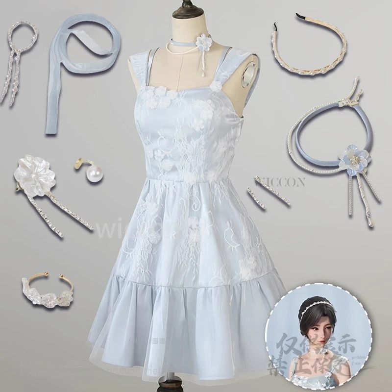 Heroine Cosplay Costume Blue Dress Lolita Set Necklace Dress Outfits Women Game Love and Deepspace Halloween Party Customized