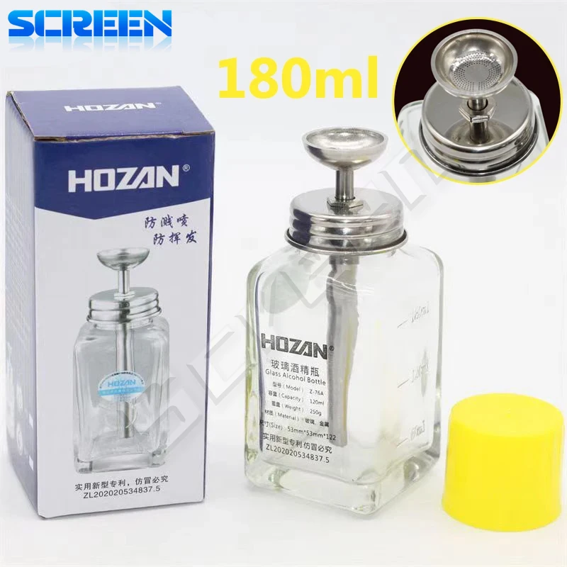 

HOZAN 180 мл стеклянная бутылка для спирта в пресс-стиле, микропористая насадка на нажимного типа, анти-спрей, антиблокировочная бутылка из нержавеющей стали
