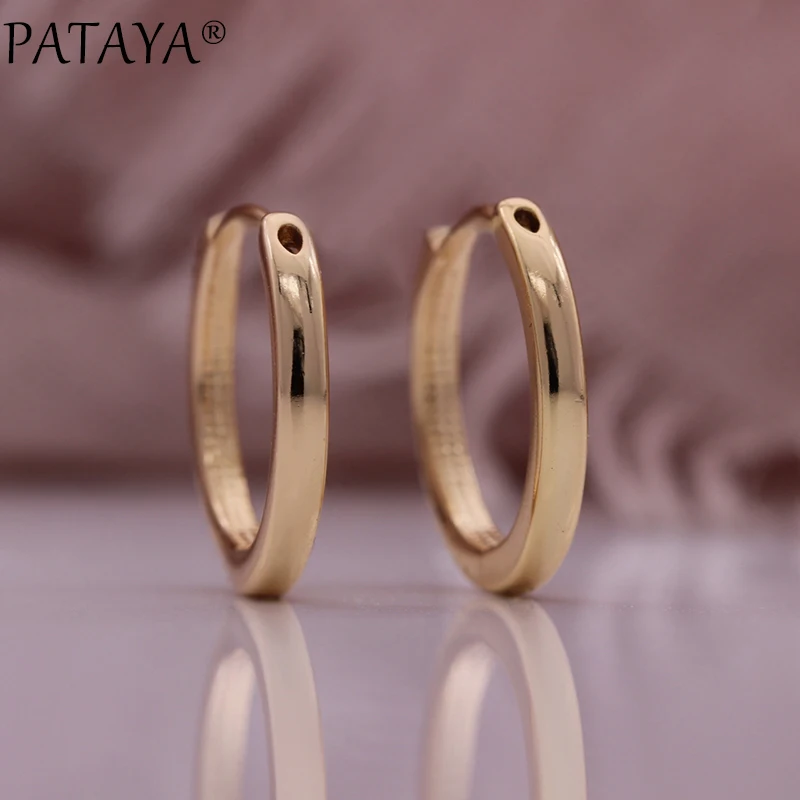 PATAYA New Round Earrings Women Fashion Fine Wedding Jewelry 585 Rose Gold Color Micro Wax Inlay Natural Zircon Dangle Earrings