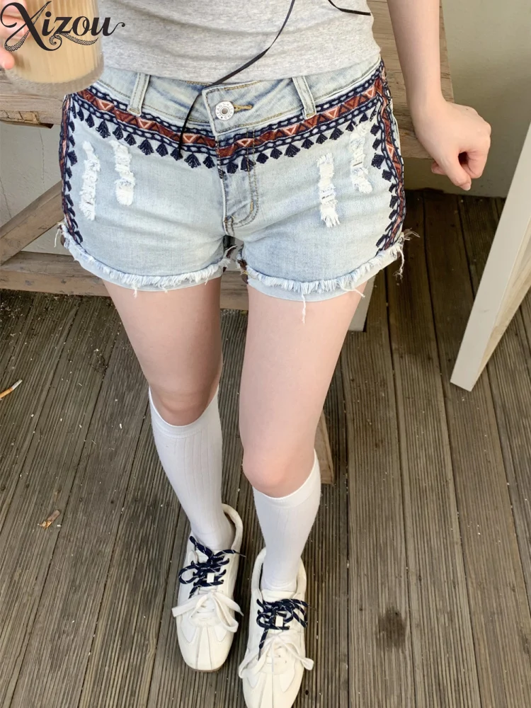 

2025 Summer Women High Waist Denim Shorts Hip Wrap Spice Girls Sexy Hot Pants Vintage Streetwear Washed Retro Y2K Slim Bodycon