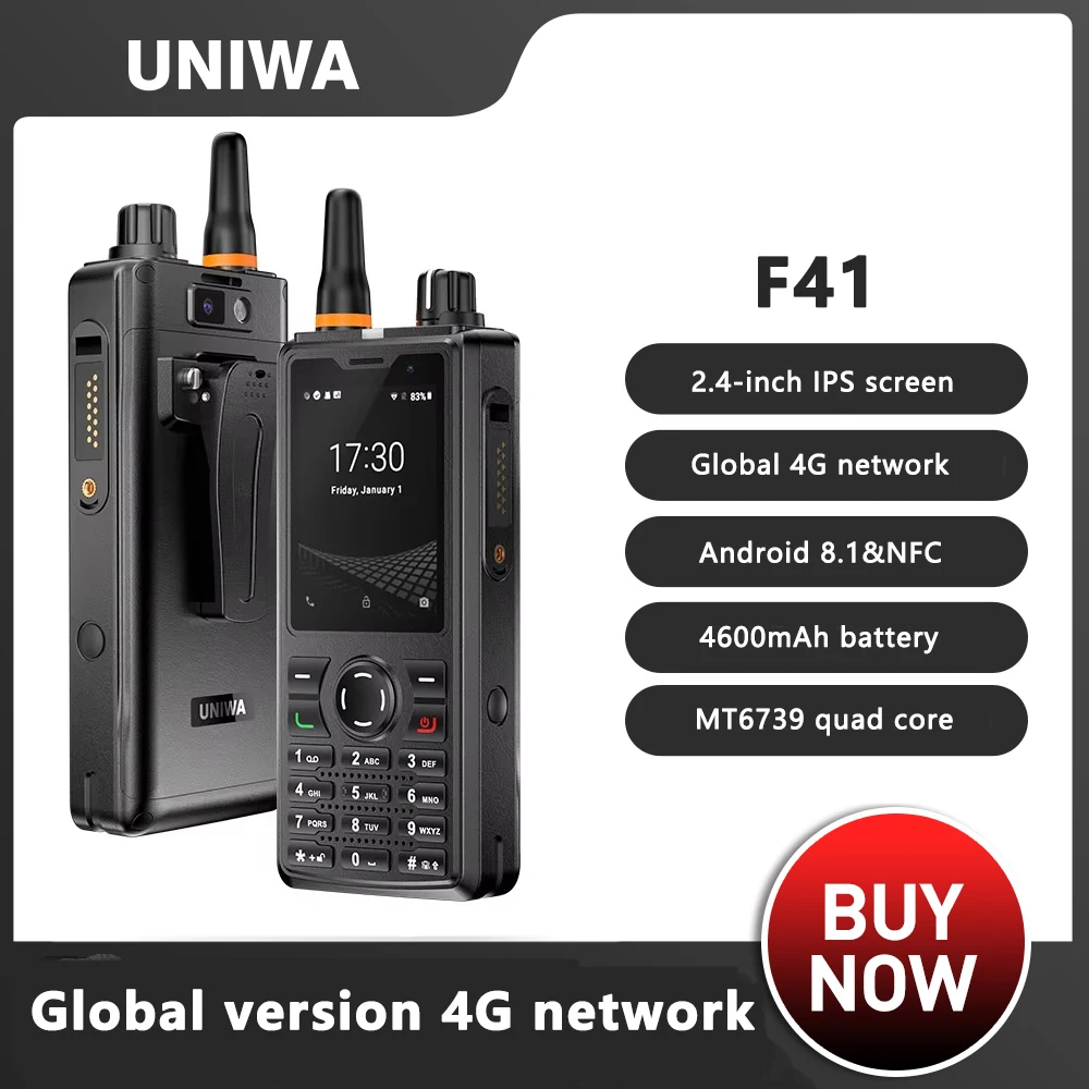 UNIWA F41 4G POC Walkie Talkie Zello Telefone robusto 2.4 "Tela sensível ao toque 1GB + 8GB Smartphone à prova d'água Android 8.1 4600mAh NFC