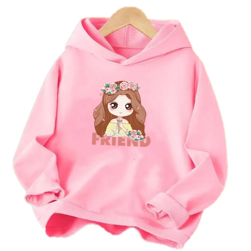 Kawaii Flower Girl Graphic Hooded Sweatshirt Girls Lovely Hoodies Clothes Cartoon Kids Pullovers