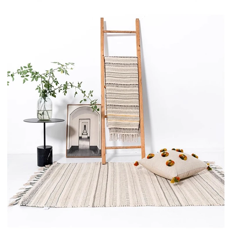 

Handmade Cotton Wool Woven Carpet Living Room Nordic Modern Simple Area Rug Home Morocco Bedroom Tassel Bedside Mat Rugs