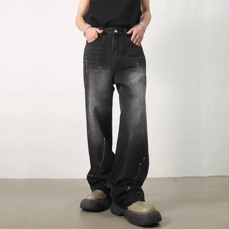 

Extra Large 300 Pou Splaed Ink adient Color Straight Leg Denim Jeans High Street Long Trousers for Men And Women Sprin...