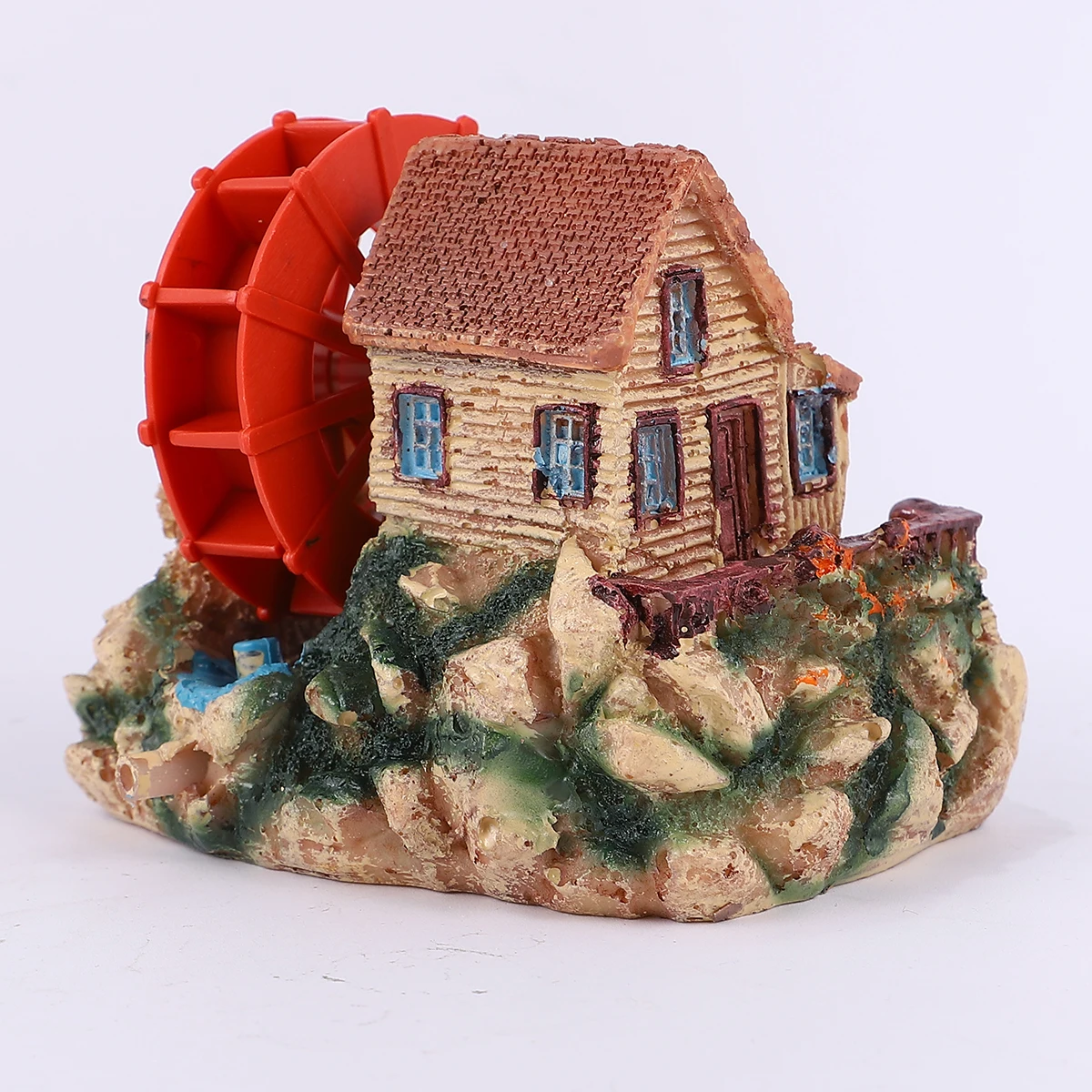 

2Pcs Water Wheel Hut Fish Tank Decoration Resin Craft Unique Vivid Color Easy to Clean Suitable for Fresh Saltwater