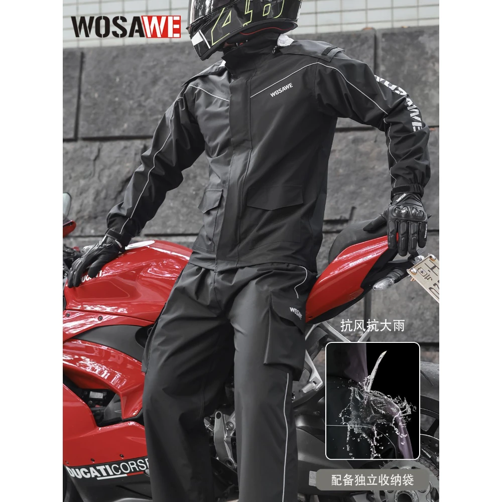 

WOSAWE Waterproof Motorcycle Raincoat Men Women Motorcyclist Rider Rain Jacket Rain Pants Electric Scooter MTB Bike Rainwear