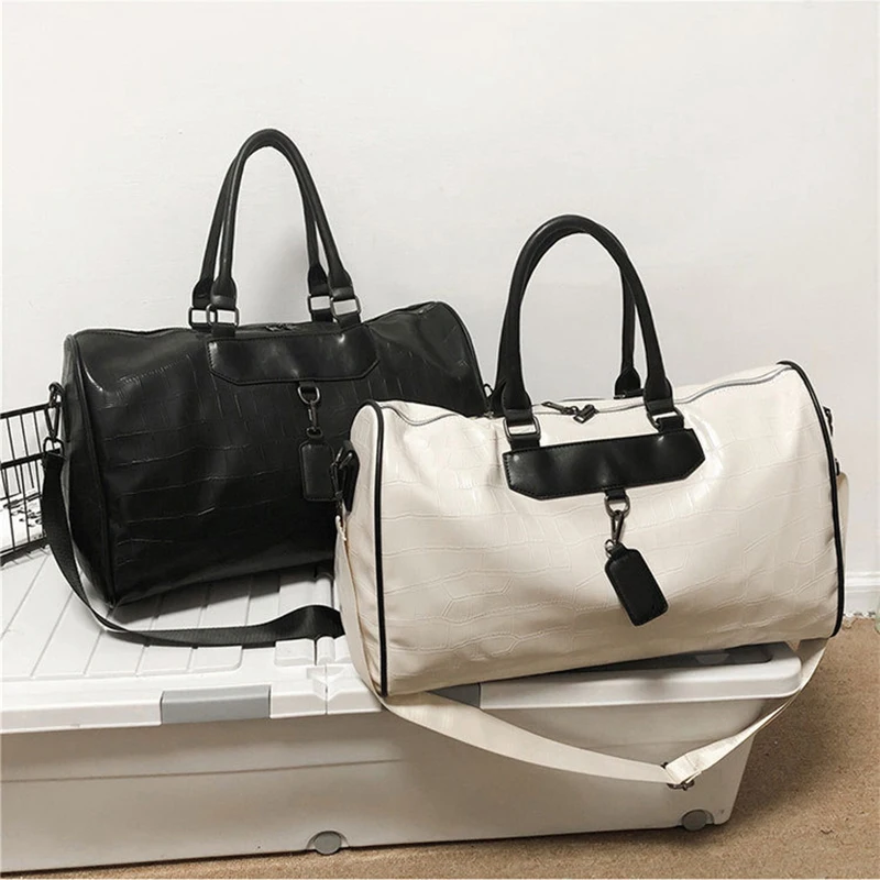 Stone Pattern Travel Tote Women'S Handbag Gym Fitness Bag Man PU Leather Duffle Luggage Shoulder Sports Weekend Outdoor Bag