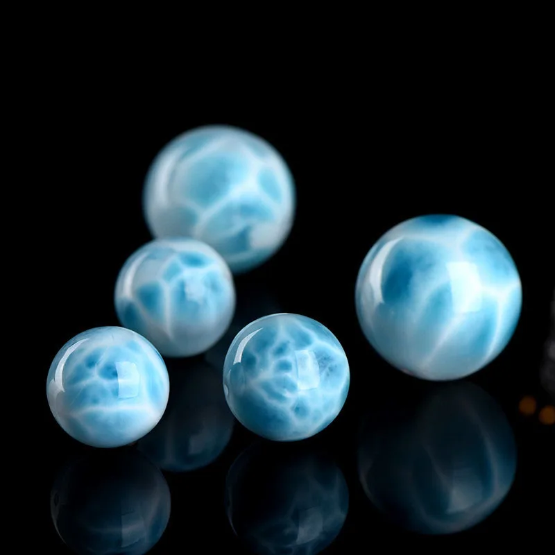 1pc-Natural Blue Larimar Single Round Bead DIY Bracelet Accessories