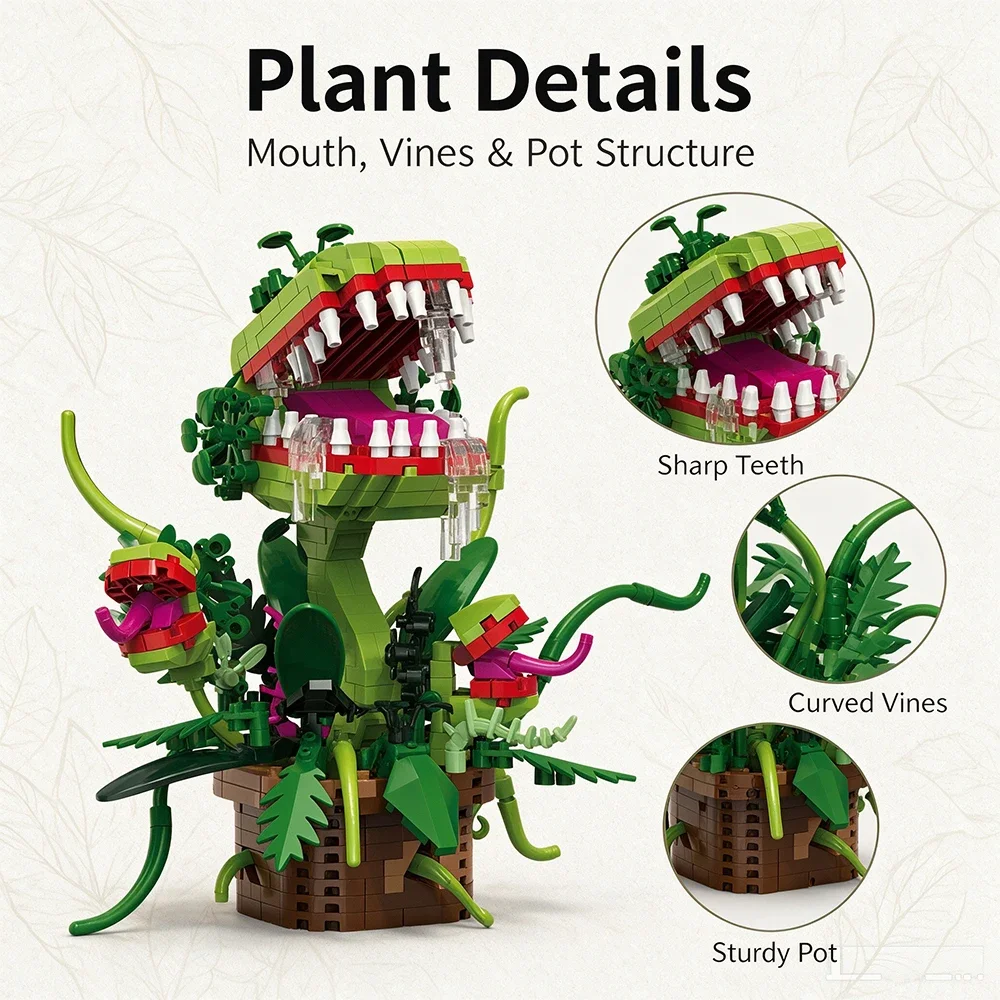 Venus Flytrap Micro-Baustein – Fleischfressendes Pflanzenmodell, DIY-Schreibtischdekoration für das Heimbüro, lustiges Puzzle-Spielzeug, Geburtstags- und Weihnachtsgeschenk – Detail 2