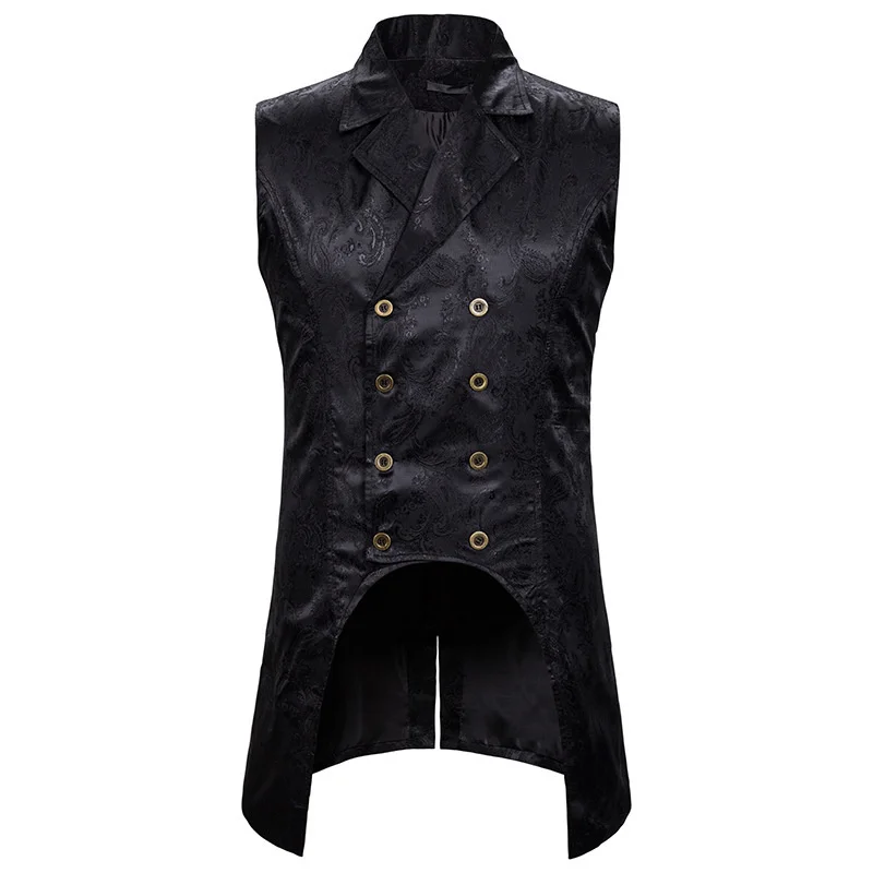 #4853 Black Blue Red Irregular Vest Coat Men Double Breasted Vests Coat Lapel Collar Vintage Printed Men's Social Vest Outerwear
