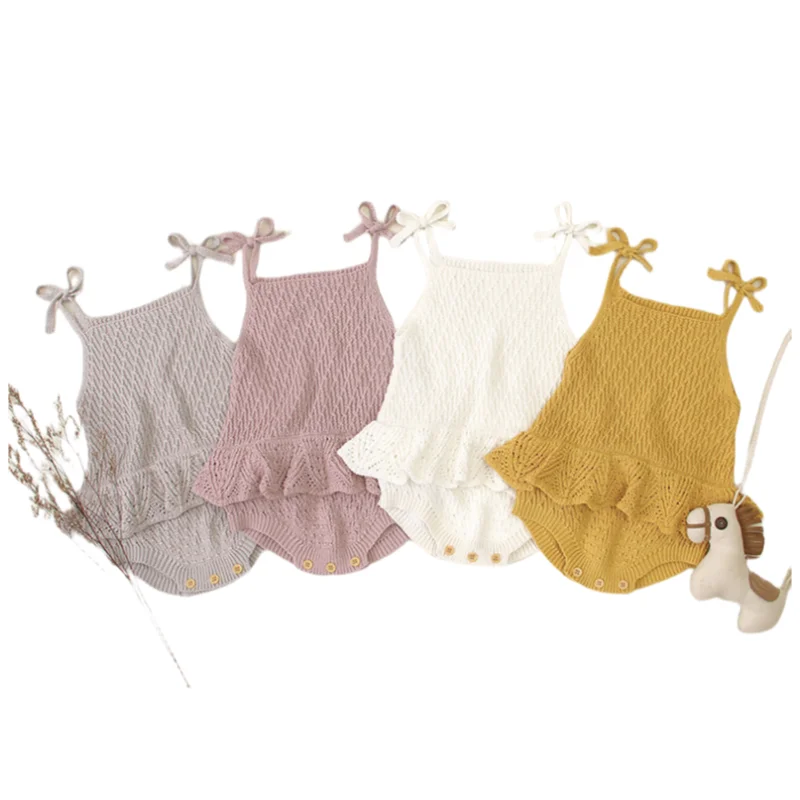 100% القطن متماسكة الطفل رومبير 0-2 سنة Bowknot تكدرت حبال بذلة للفتيات الرضع أزرار خاطفة حفاضات تغيير تصميم رومبير
