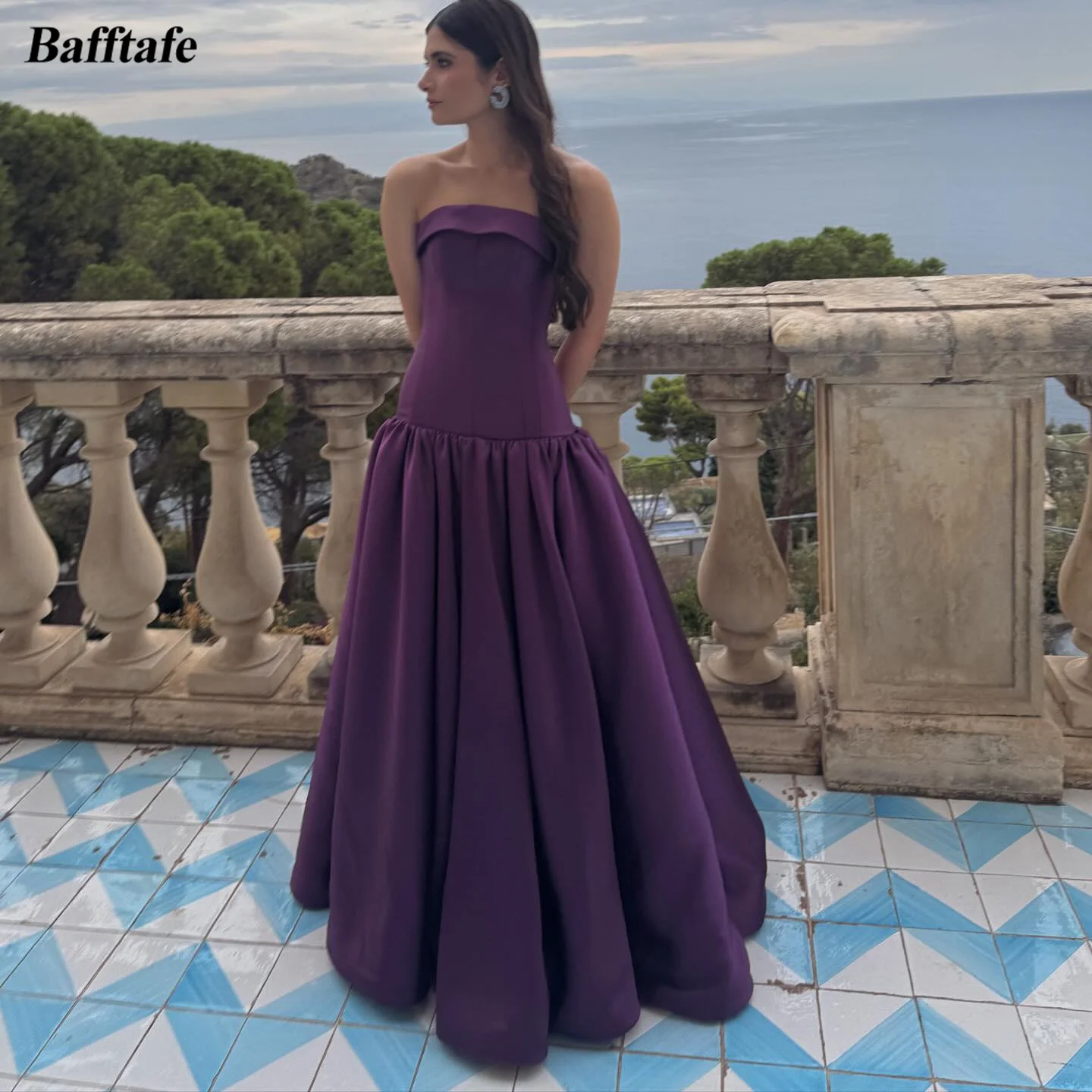 

Bafftafe Purple Satin Customized Prom Party Evening Dresses Saudi Arabic Low Wasitline Special Occasion Gowns Bridesmaid Dress