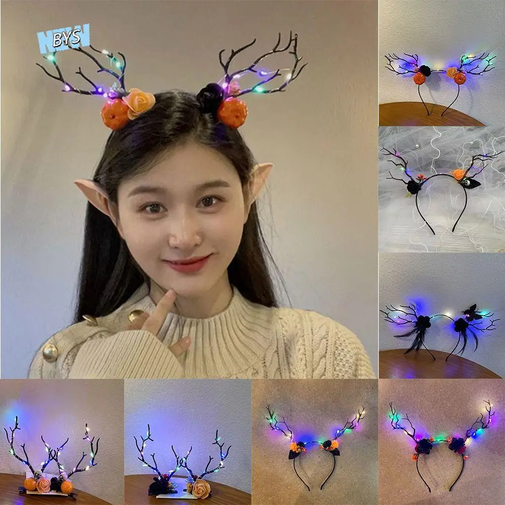 

Elk Ears Halloween Glowing Antler Hair Hoop LED Pumpkin Fairy Deer Ear Headband Skull Headband Kids Head Wear Hair Ornament