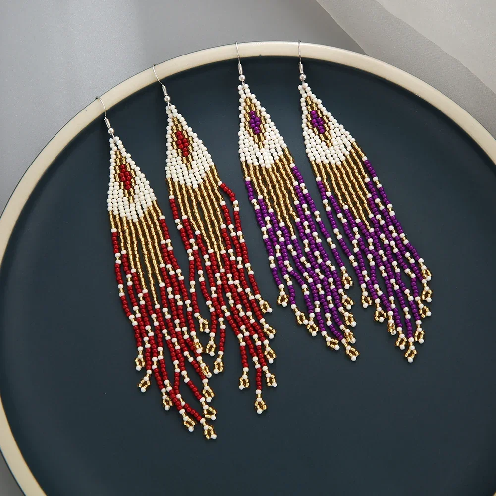 2025 Hand Woven Beading Simplicity Fashion Speckle Versatile Bohemia Geometry Ma'am Fringed Earrings For Women