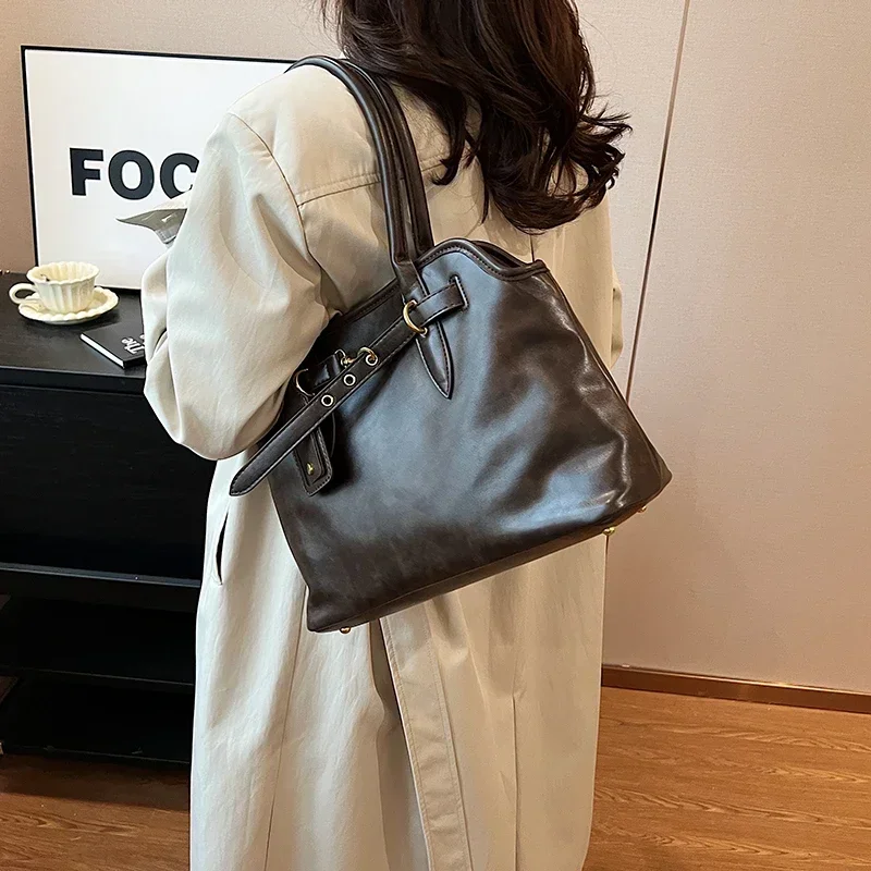 2024 Winter Trend New Fashion PU Leather Retro Tote Bag for Women Handbags Lady Travel Shoulder Crossbody Bags