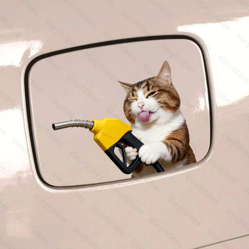 Winking Tongue Out Tabby Cat Yellow Fuel Gun Waterproof Vinyl Sticker For Car Bike Fuel Tank Cover Scratch Cover Decor