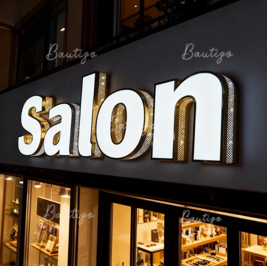 علامات الأعمال شعار Led مخصص ضوء تسجيل رسائل النيون كبير مضيئة جدار الاكريليك الفاخرة العلامة التجارية متجر لافتات خلف الزخرفية #2