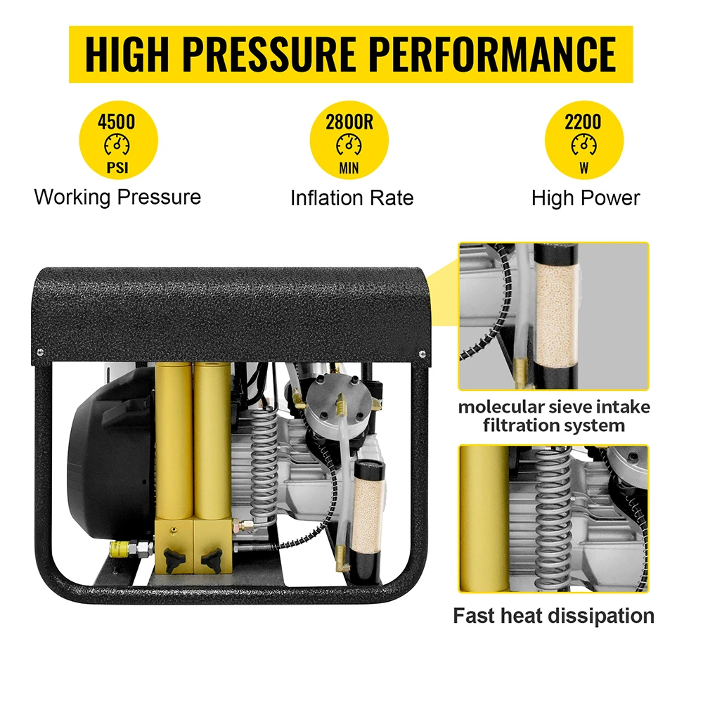 TUXING 4500Psi 300Bar PCP Air Compressor Diving High Pressure Air Compressor Built-in Filter Fan Cooling Auto Stop TXEDT032