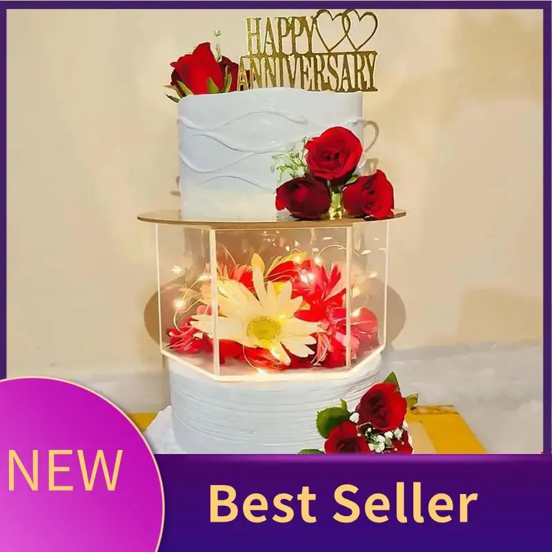 1 PCS Acrylic Cake Display Board Hexagonal Cake Tray Clear Cake Stand Decor Tools 20X20X10CM
