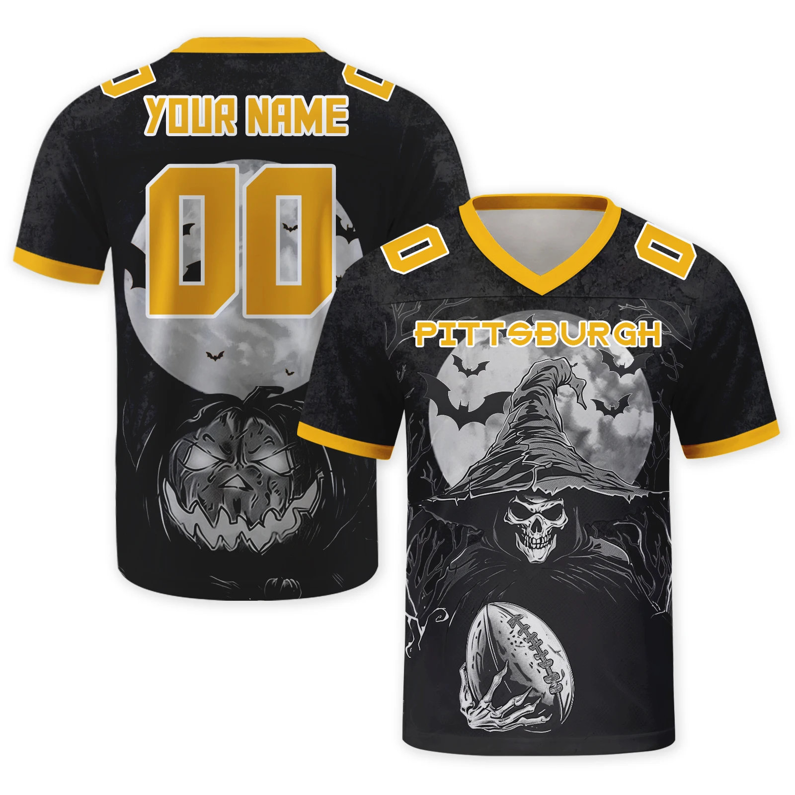 Custom Pittsburgh City American Football Jersey Personalized Halloween Skull Football Shirts Add Name & Number for Team Fans