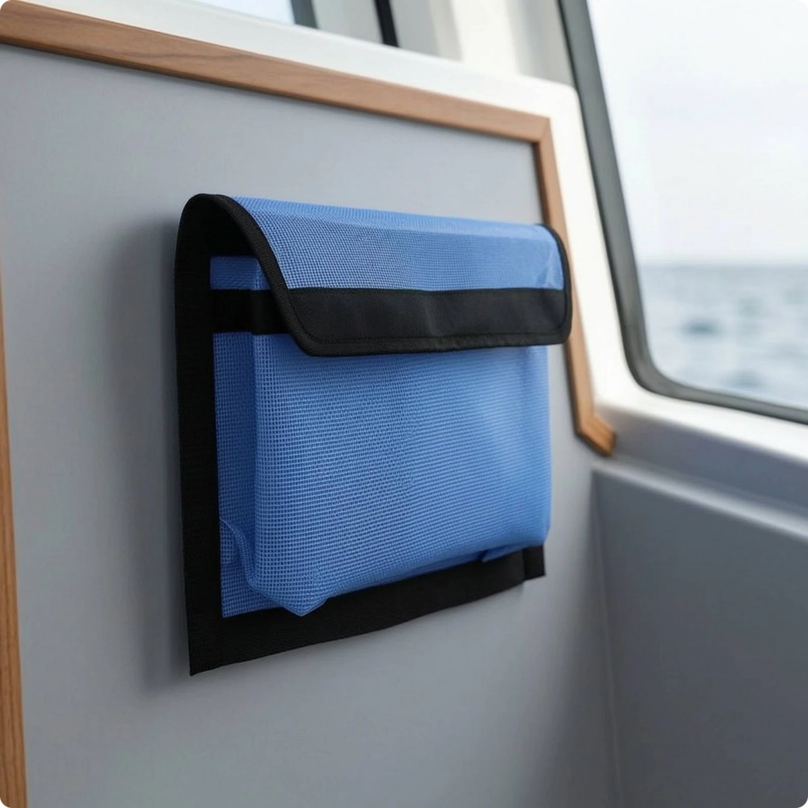 

Boat Storage Mesh Bag Lightweight Storage Mesh Bag with Adhesive Backing Boat Organizer Slim for Boaters, Fishing Trips
