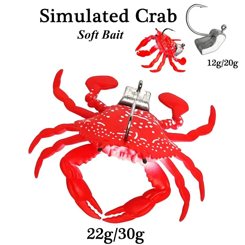 Artificial Crab Bait 8cm 22g 30g Lifelike Soft Sea Fishing Lure with Sharp Hooks Simulation Pesca Isca Tool for Sea Fishing
