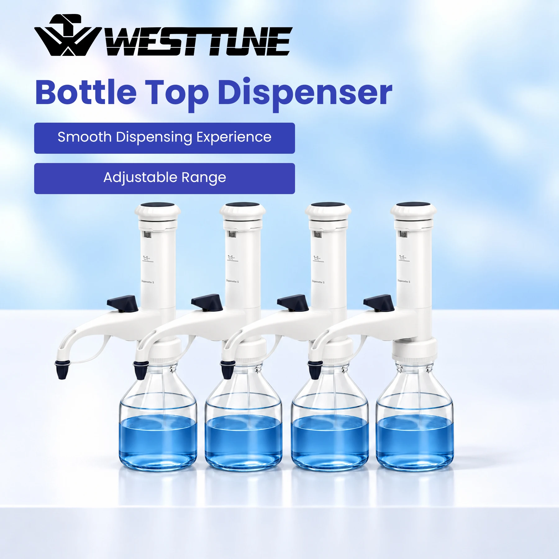 WESTTUNE Bottle Top Dispenser Autoclavable Adjustable Laboratory Dispensers Lab Equipment Without Bottle for Laboratory Research