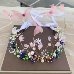 2025 Bride Wedding Hair Accessorie Pearl Flower Headband Girls Crystal Floral Crown Garland Head Hoop Headpiece Hair Jewelry