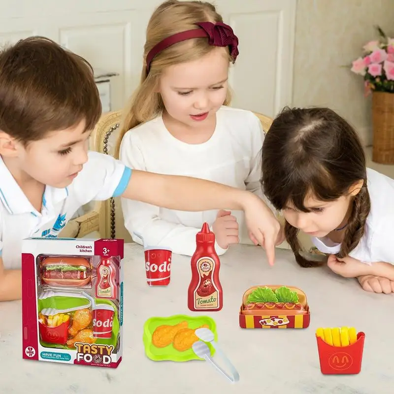 Juego de comida rápida, utensilios de cocina, juego de simulación, juguete de cocina, juego de simulación, accesorios de cocina divertidos para niños para Pascua