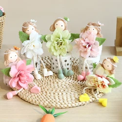 2025 Easter Flower Fairy Angel Wing Elf Bunny Rabbit Doll Ornament Pink Yellow Spring Easter Party Decor Girl Kid Birthday Gift