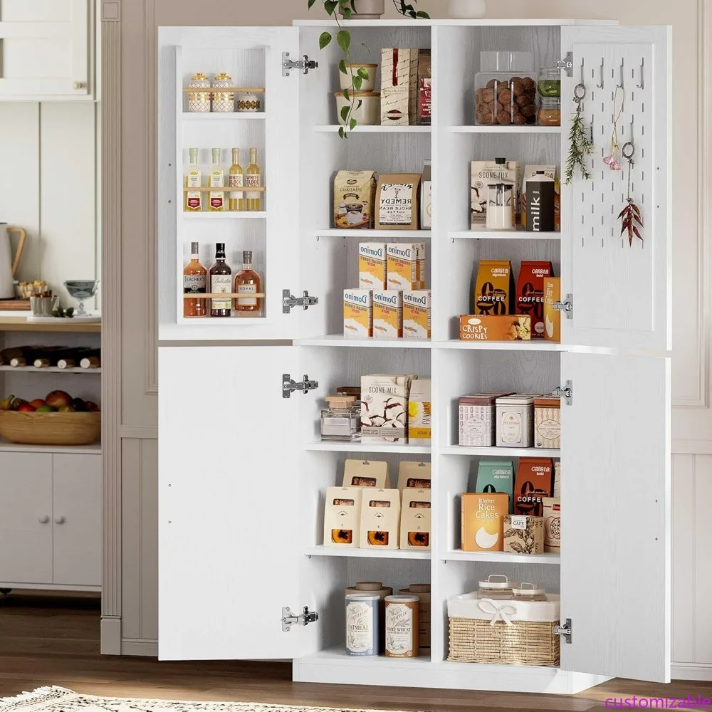 

Кухонный шкаф для хранения вещей с дверцами, перфорированной доской, стойкой, регулируемыми полками для пищевой кладовой