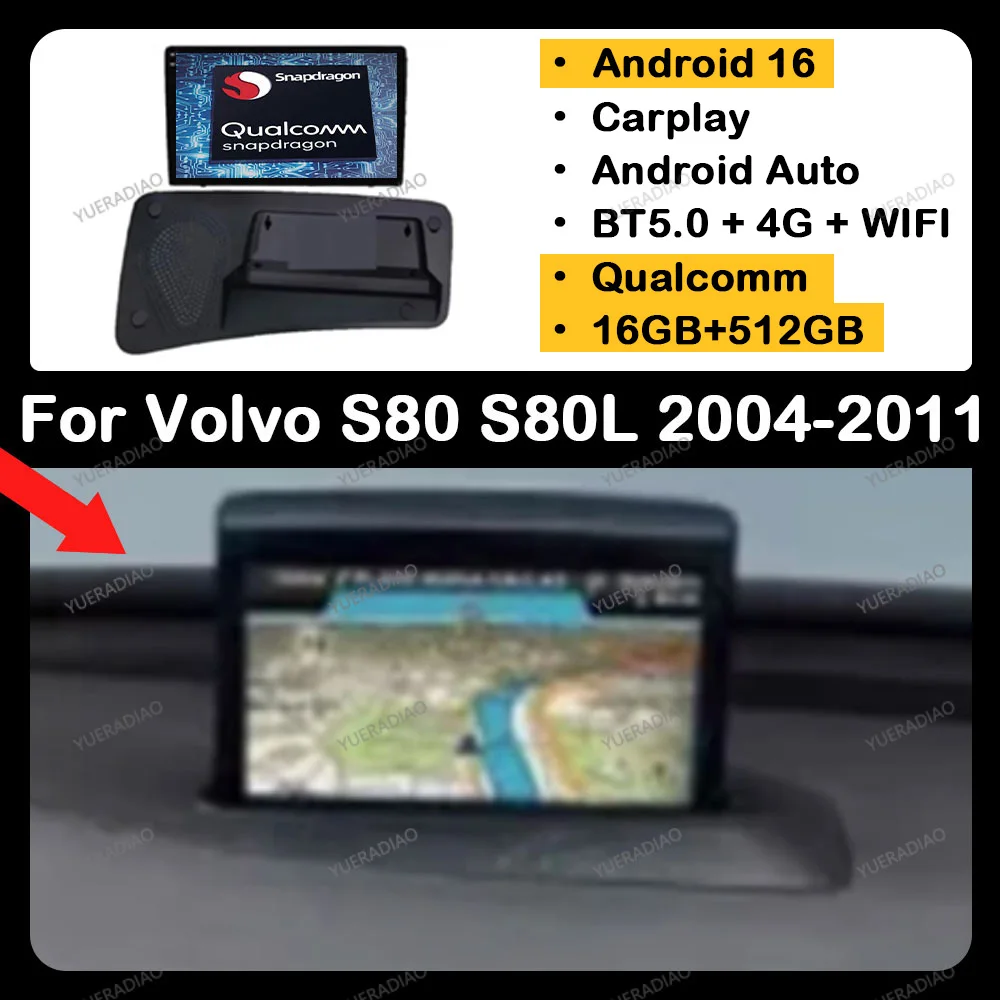 Android 16 Autoradio für VOLVO S80 S80L V70 2004 2005 2006 2007 2008 2009 2010 2011 Multimedia-Stereoanlage Qualcomm 5G WIFI 4G LTE BT