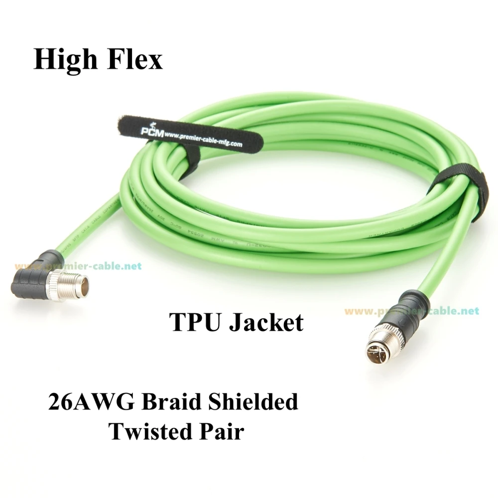 Rechtwinkliges M12 8-Pin X-Coded Stecker-zu-Stecker GigE Vision Kabel IP67 10G Cat6A Ethernet High Flex für Cognex Basler Keyence Kamera – Detail 3