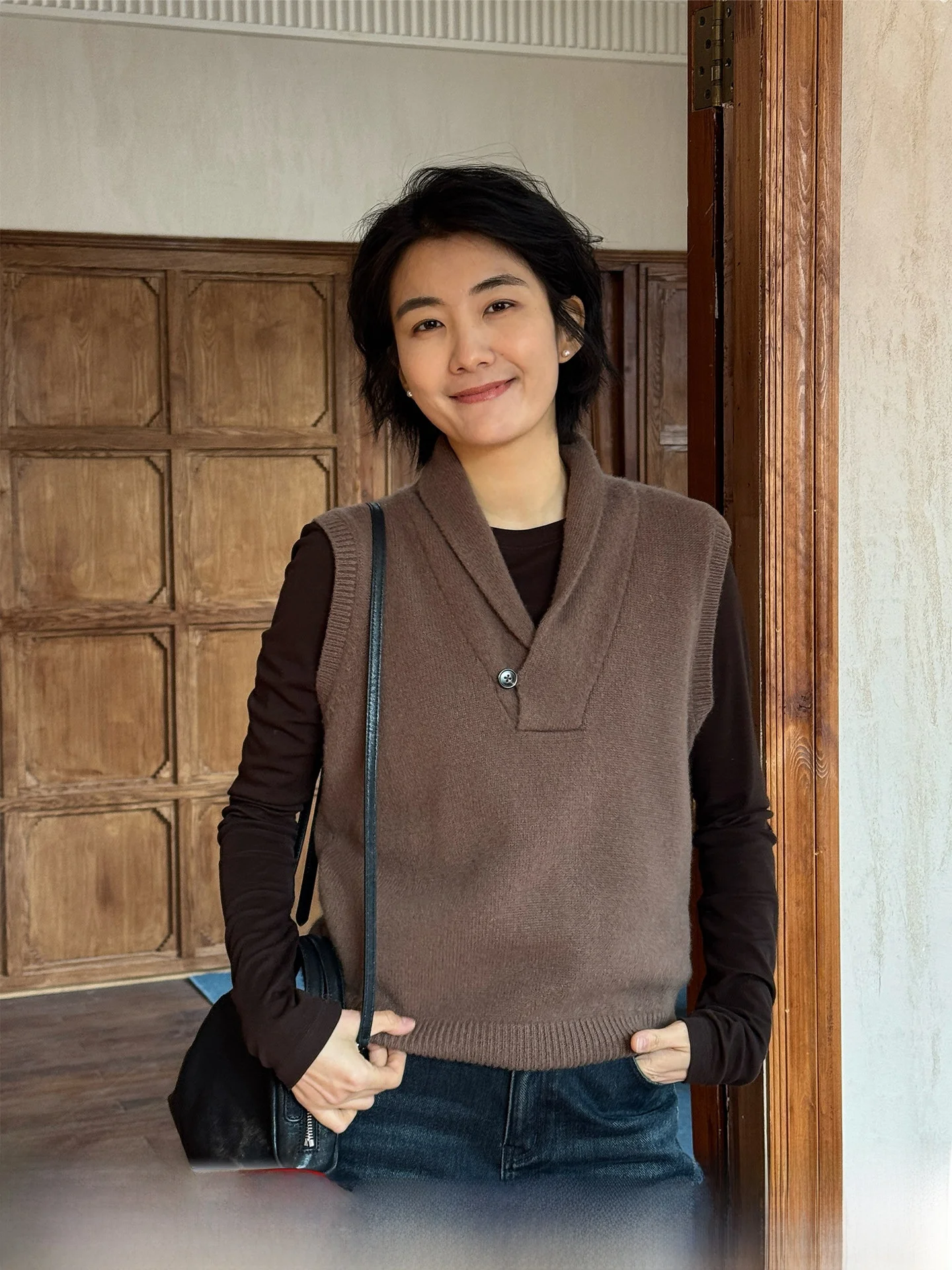 

Вязаный шерстяной жилет Langqing с V-образным вырезом, весна 2026, новинка, женский модный многослойный топ, теплый, повседневный, свободный крой