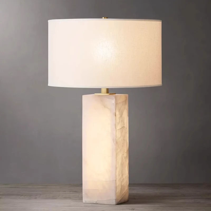 

Modern Luxury Alabaster Marble Table Lamp Copper Fabric Shade for Hotel Villa Living Room Bedroom Bedside Study Floor Lighting
