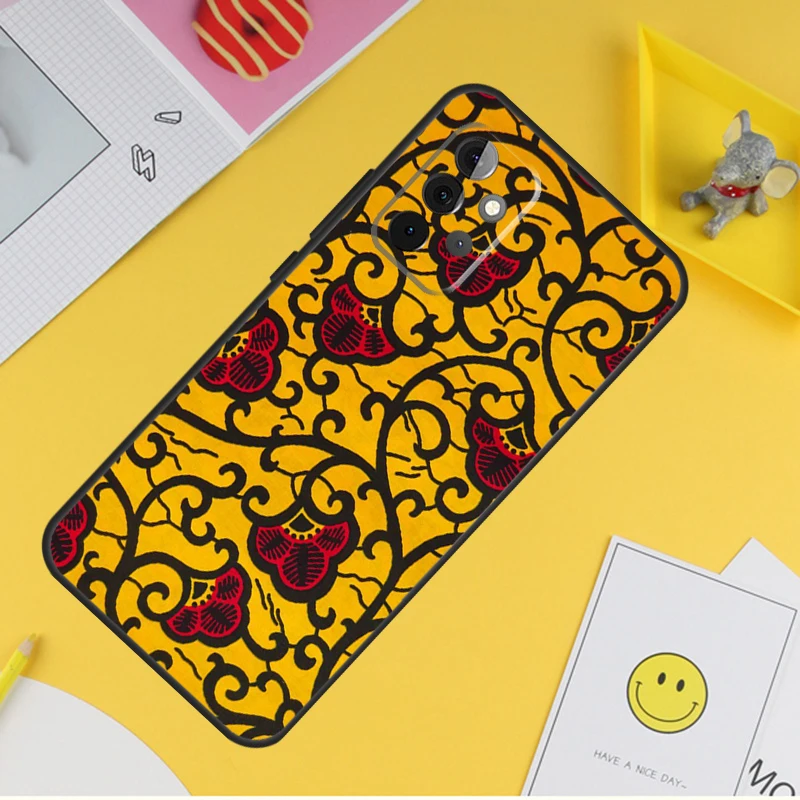 African Wax Pattern Fabric Phone Case For Samsung Galaxy A53 A33 A13 A12 A32 A52 A14 A34 A54 A15 A25 A35 A55 A71 A51