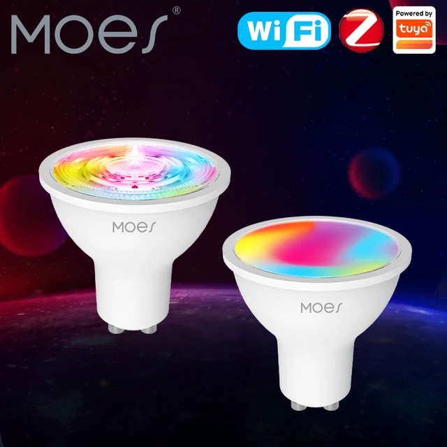 MOES Tuya ZigBee GU10 WIFI żarówki inteligentna dioda LED RGB C + W białe lampy z funkcją ściemniania 5W inteligentne życie kontrola aplikacji żarówki do pracy Alexa/Google