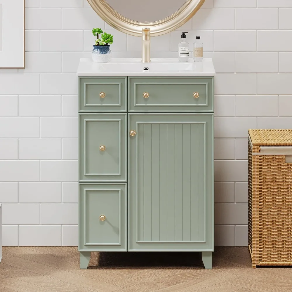 Bathroom Vanity with Sink, Free Standing Single Basin Vanity Set with Two Drawers and One Door