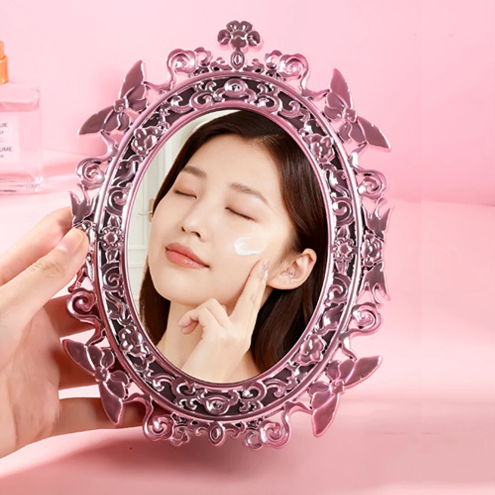مرآة ماكياج على الطراز الأوروبي الرجعية المحمولة خمر مرآة لمستحضرات التجميل مطلي سطح المكتب من جانب واحد المرآة البالونية أداة الجمال #2