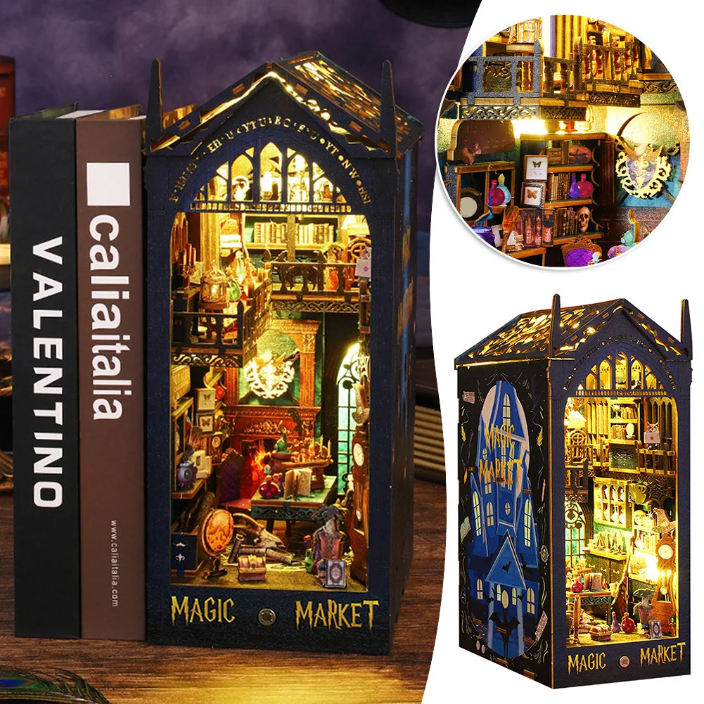 Handmades DIY Magics Bazaar Books Nooks Kit Sturdy Charming Assembled Miniatures For Home Room