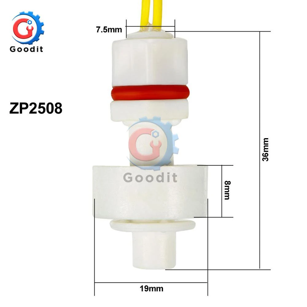 Normally Closed Low Pressure Float Switch ZP2508 Mini PP Tank Pool Water Liquid Level Sensor Module Vertical Float Switch 36mm