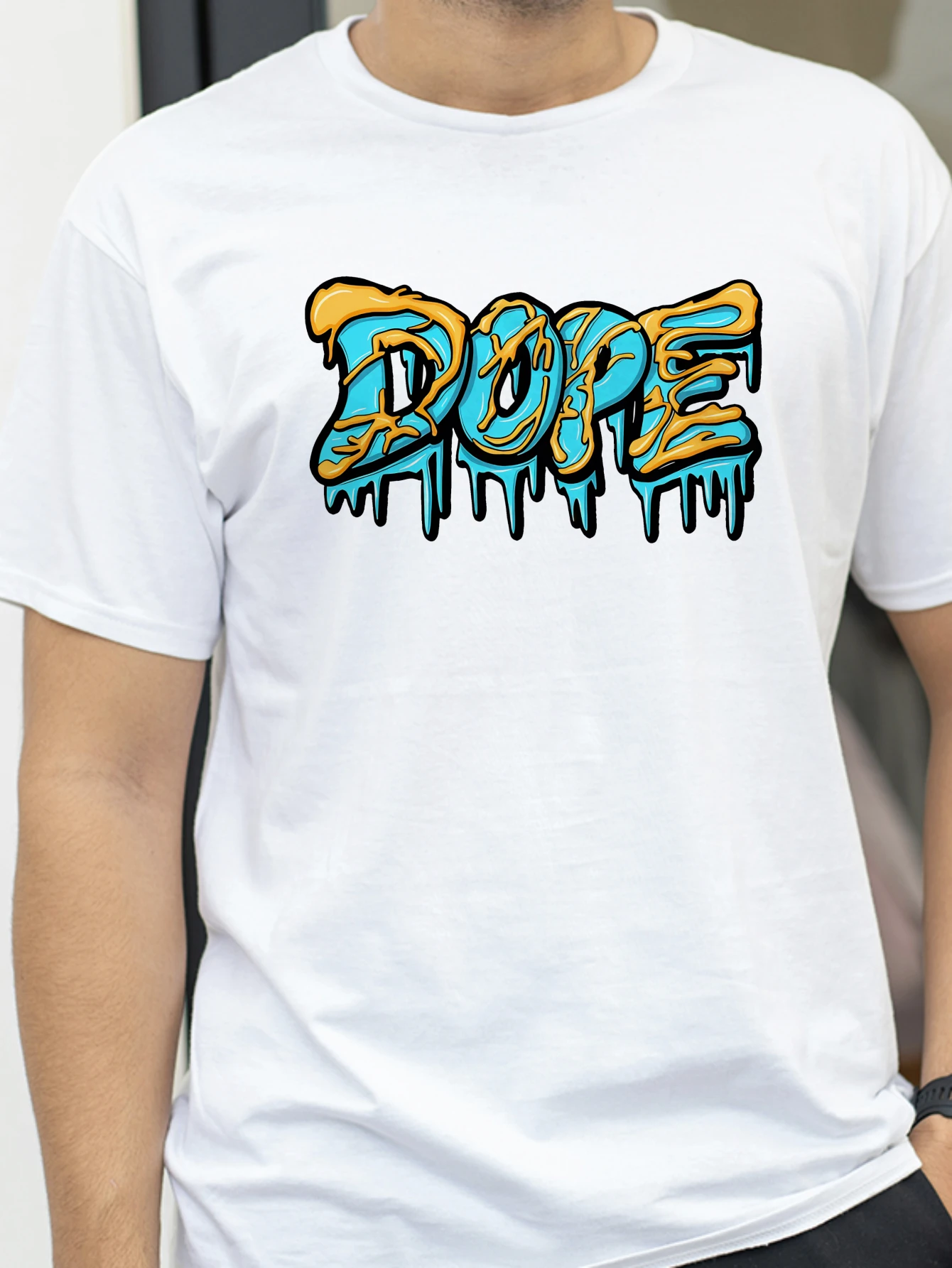 

Summer men's pure cotton casual loose oversized fashionable creative DOPE letter printed round neck short sleeved T-shirt